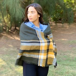 Green Blanket Scarf Over Size Plaid Tartan Blanket